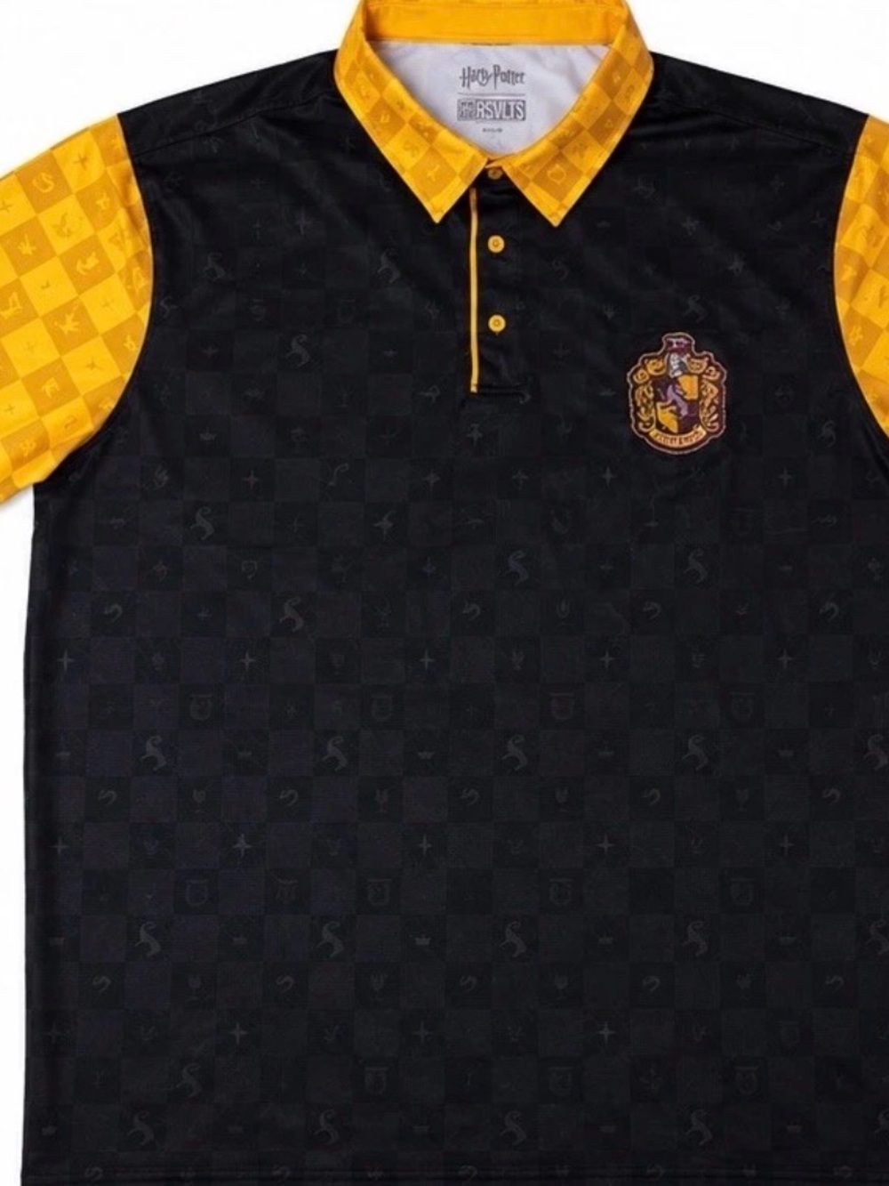 RSVLTS Harry Potter Hufflepuff Crest Black Gold Performance Polo Shirt XXL